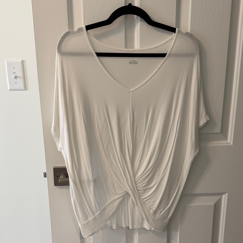 American Eagle Outfitters Cream Twist Front Tee